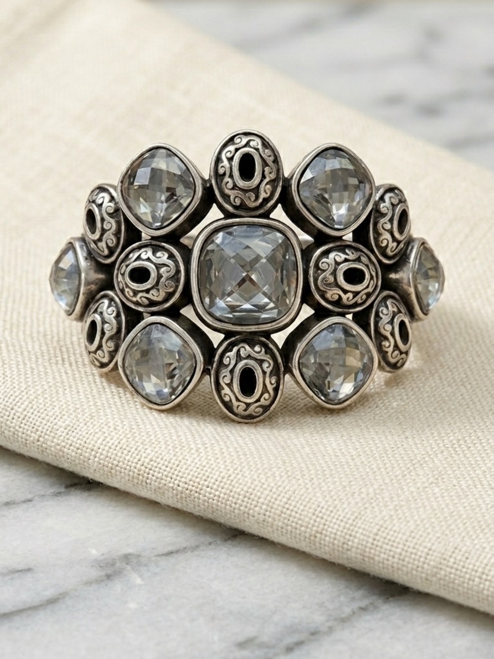 BRIGHTON Retired Venus Rising Hinged Bracelet with Smoky Bezel Crystals 2570